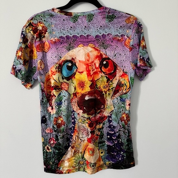 Floral Artistic Dog Print T-Shirt XS 🎨 Wearable Art Tee Streetwear - Picture 2 of 4
